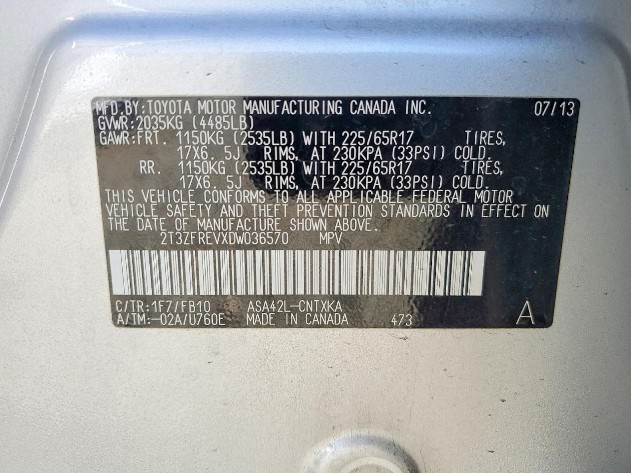 2013 Toyota Rav4 Le Silver vin: 2T3ZFREVXDW036570