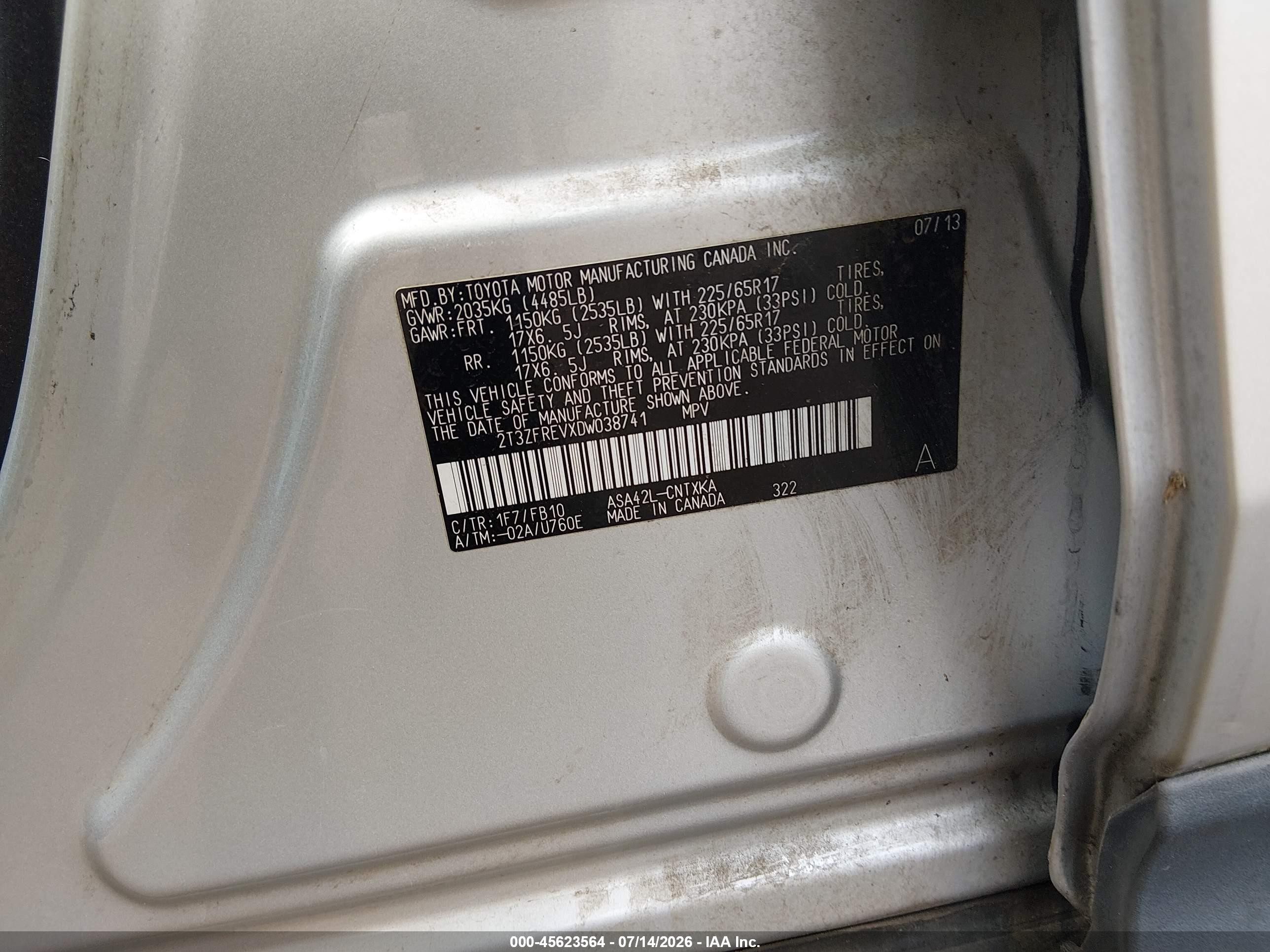 2013 Toyota Rav4 Le Silver vin: 2T3ZFREVXDW038741