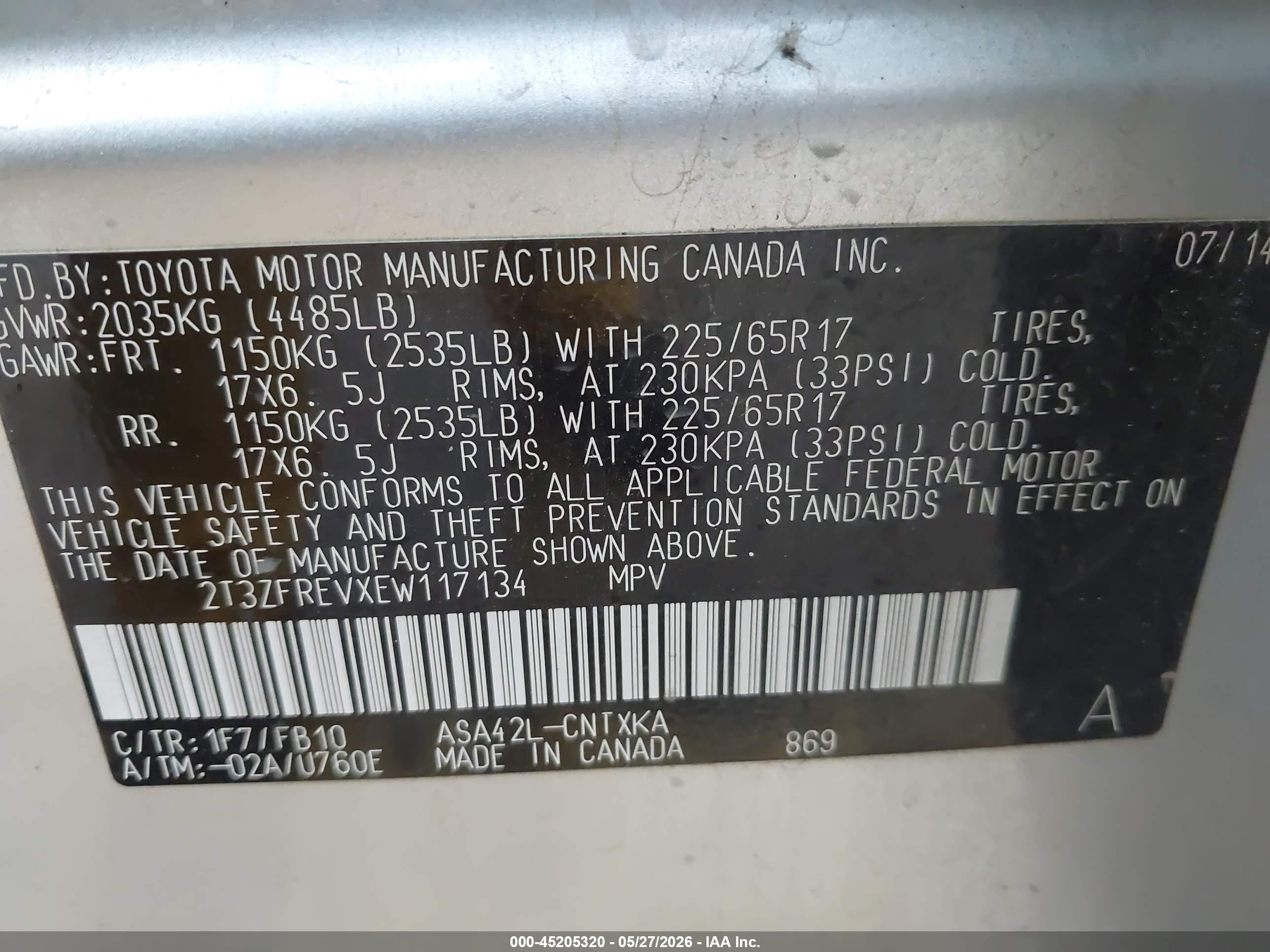 2014 Toyota Rav4 Le Silver vin: 2T3ZFREVXEW117134