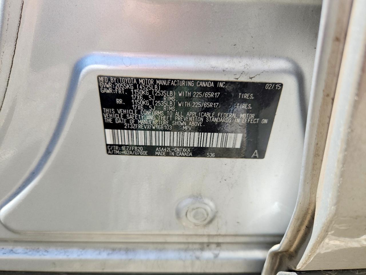 2015 Toyota Rav4 Le Gray vin: 2T3ZFREVXFW168103