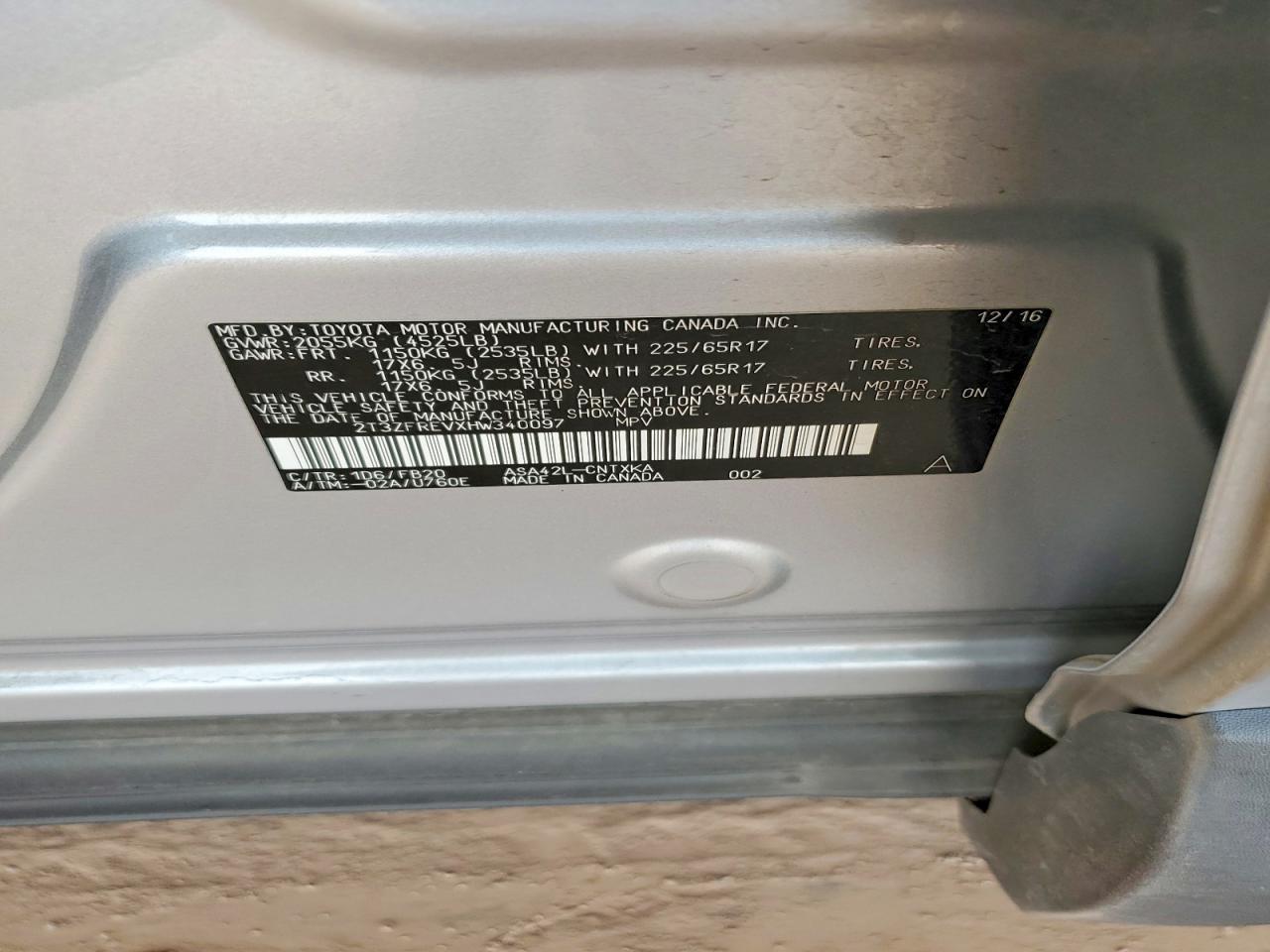 2017 Toyota Rav4 Le Silver vin: 2T3ZFREVXHW340097