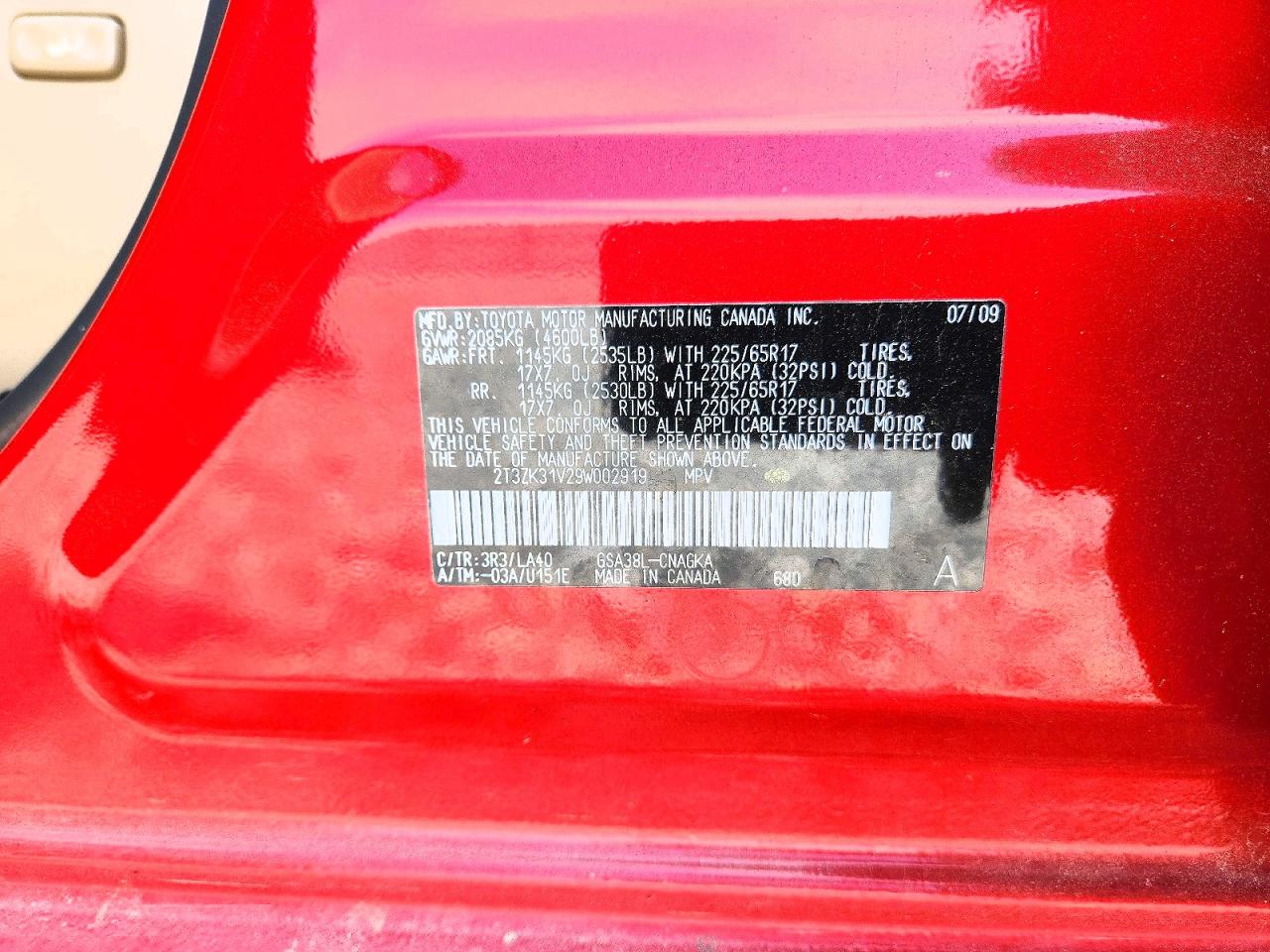 2009 Toyota Rav4 Limited Red vin: 2T3ZK31V29W002919
