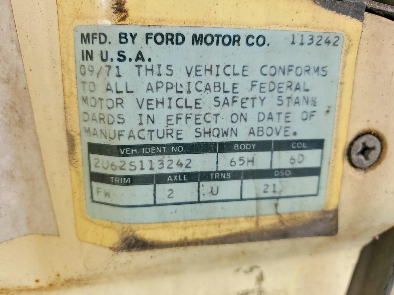 1972 Ford Ltd Yellow vin: 2U62S113242
