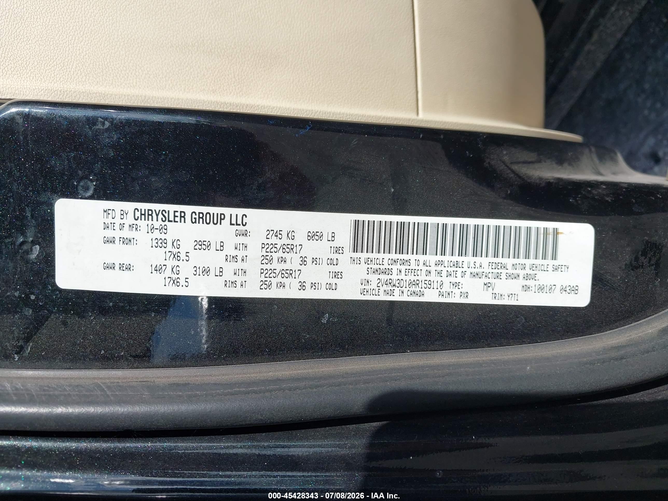 2010 Volkswagen Routan Se Black vin: 2V4RW3D10AR159110