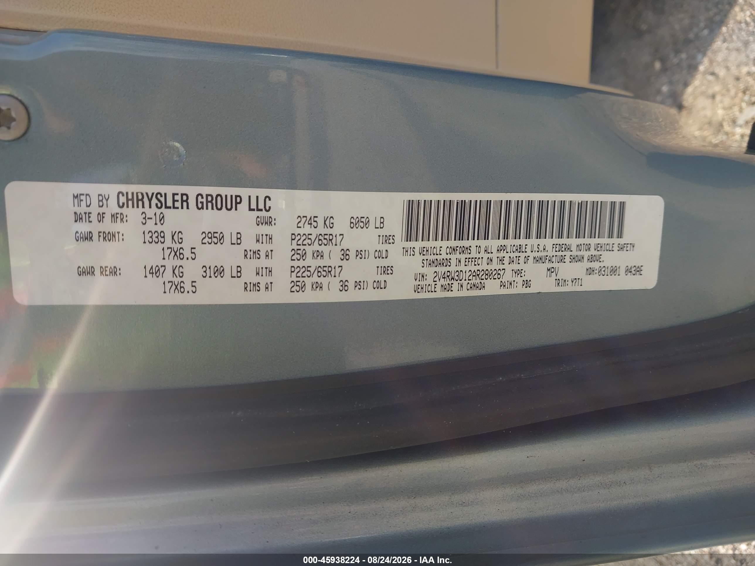 2010 Volkswagen Routan Se Blue vin: 2V4RW3D12AR280267
