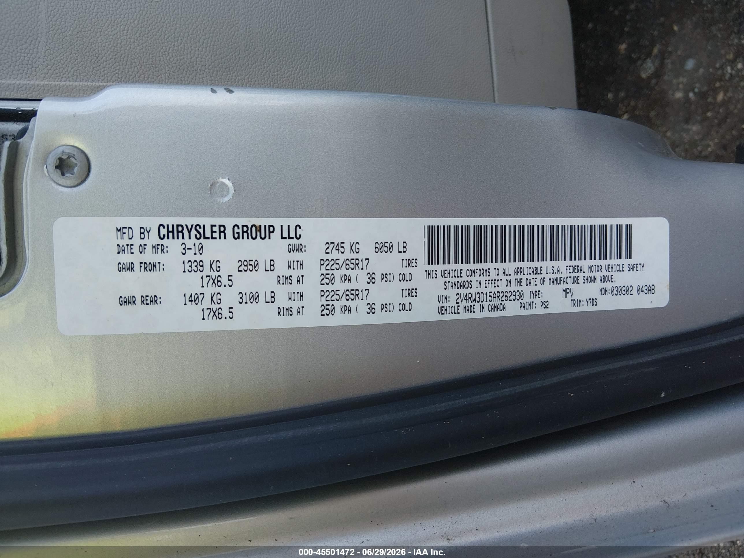 2010 Volkswagen Routan Se Silver vin: 2V4RW3D15AR262930