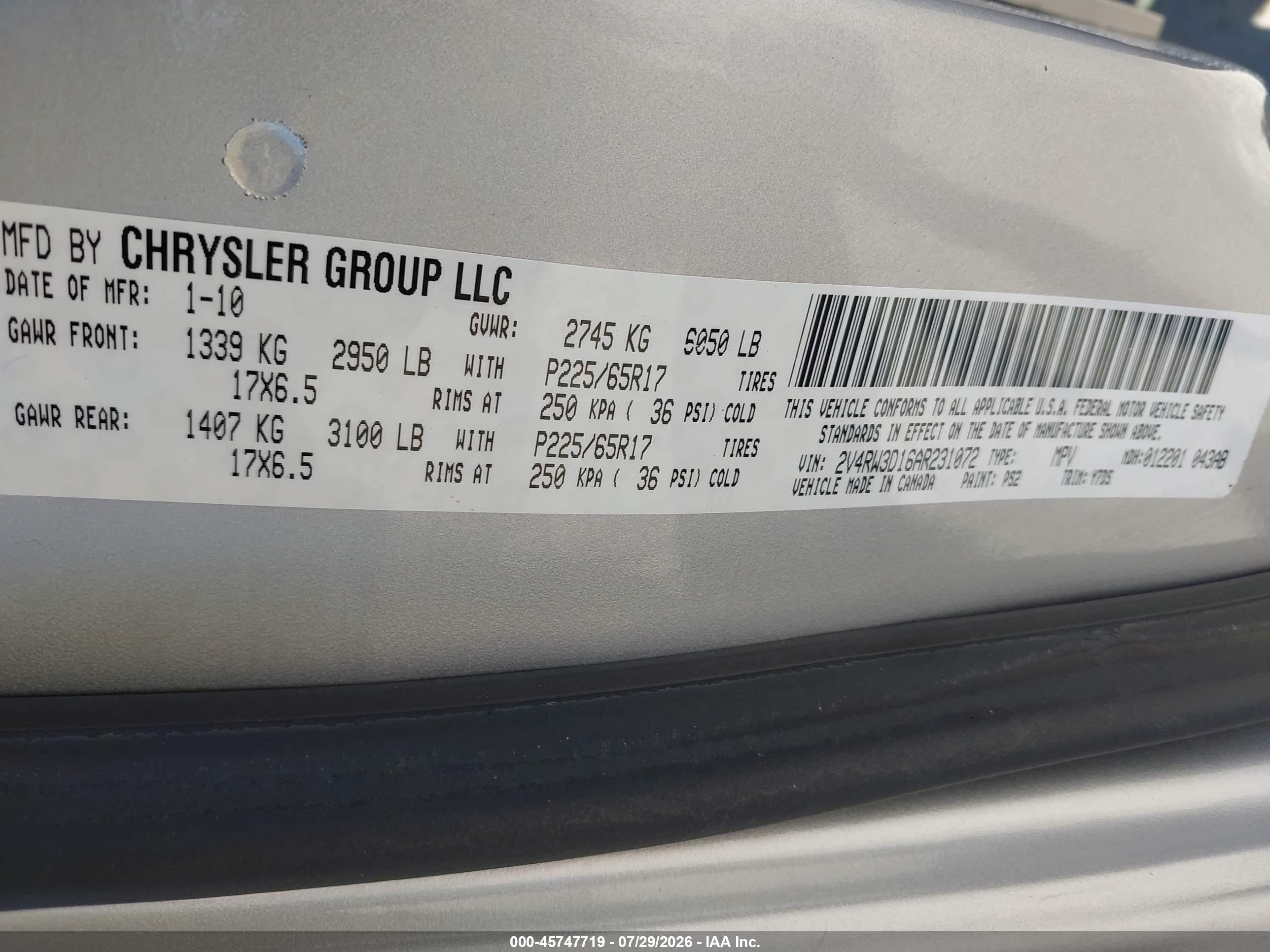 2010 Volkswagen Routan Se Silver vin: 2V4RW3D16AR231072