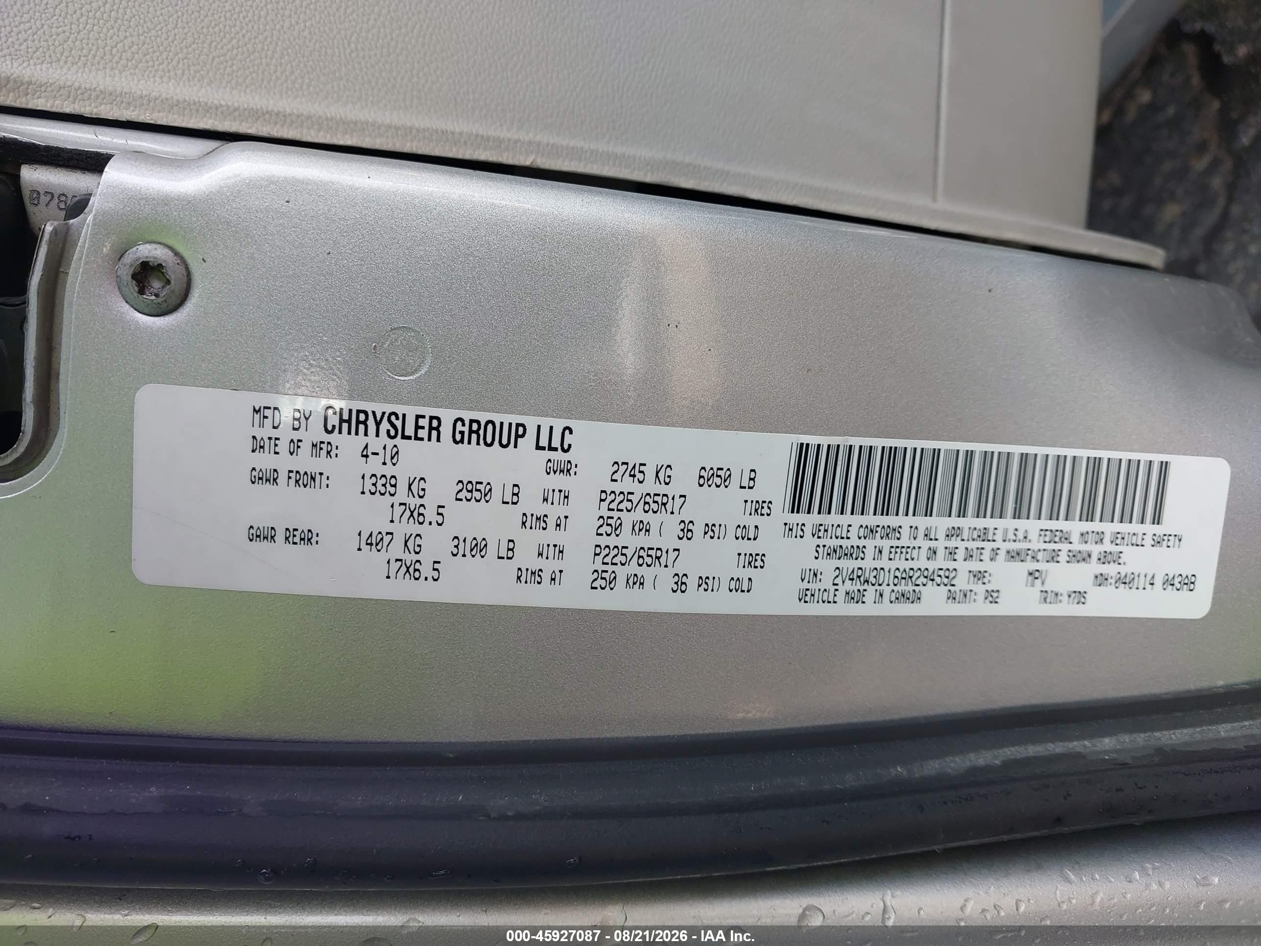 2010 Volkswagen Routan Se Серебряный vin: 2V4RW3D16AR294592