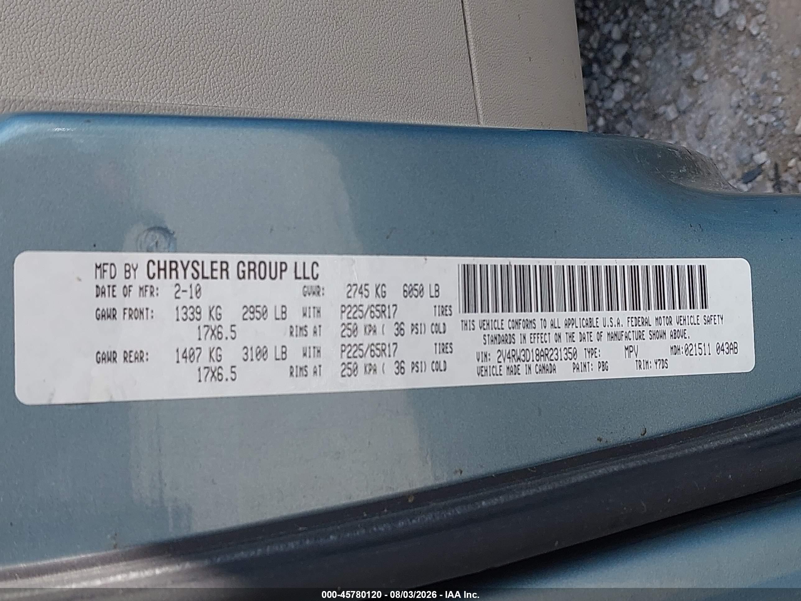 2010 Volkswagen Routan Se Blue vin: 2V4RW3D18AR231350
