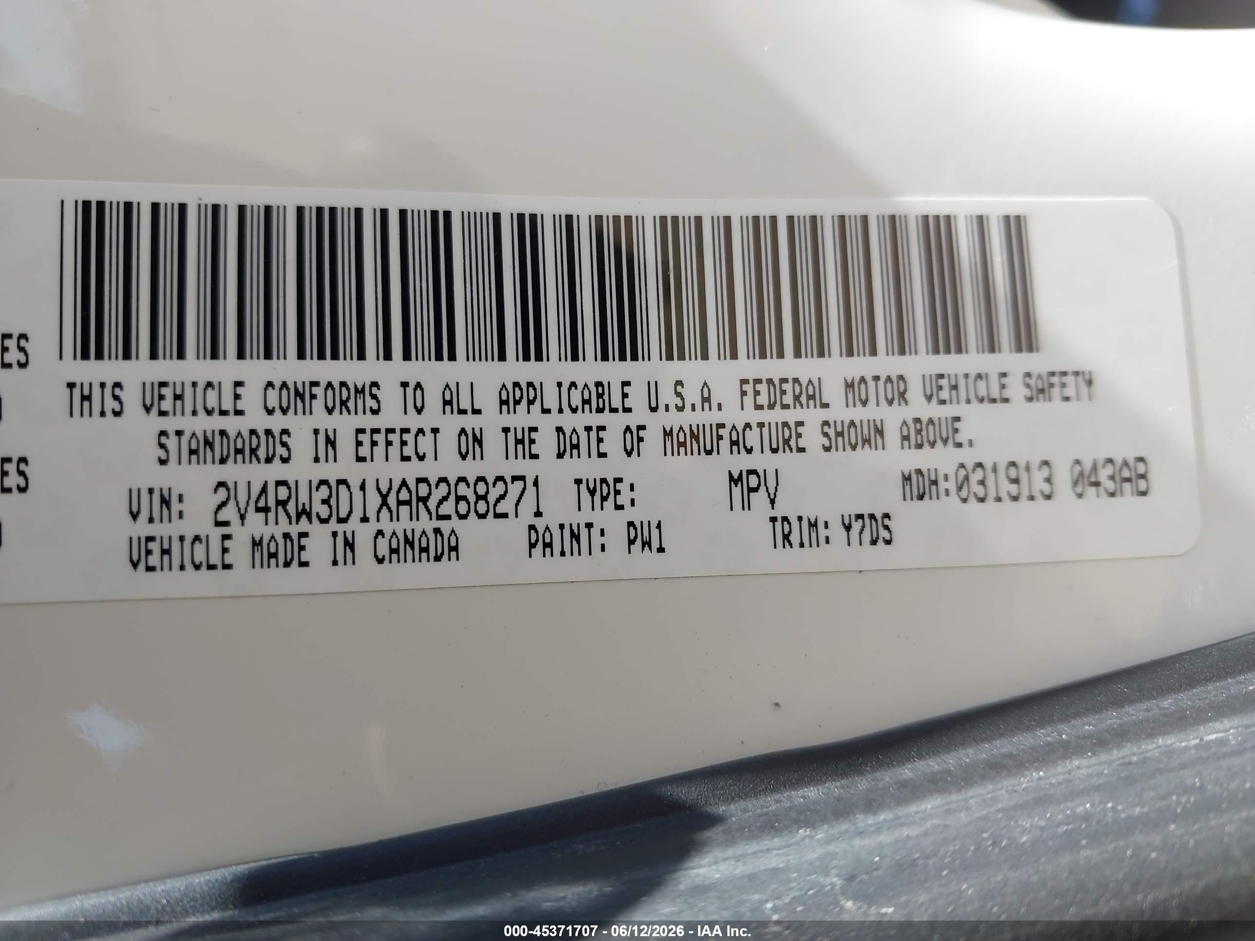 2010 Volkswagen Routan Se White vin: 2V4RW3D1XAR268271