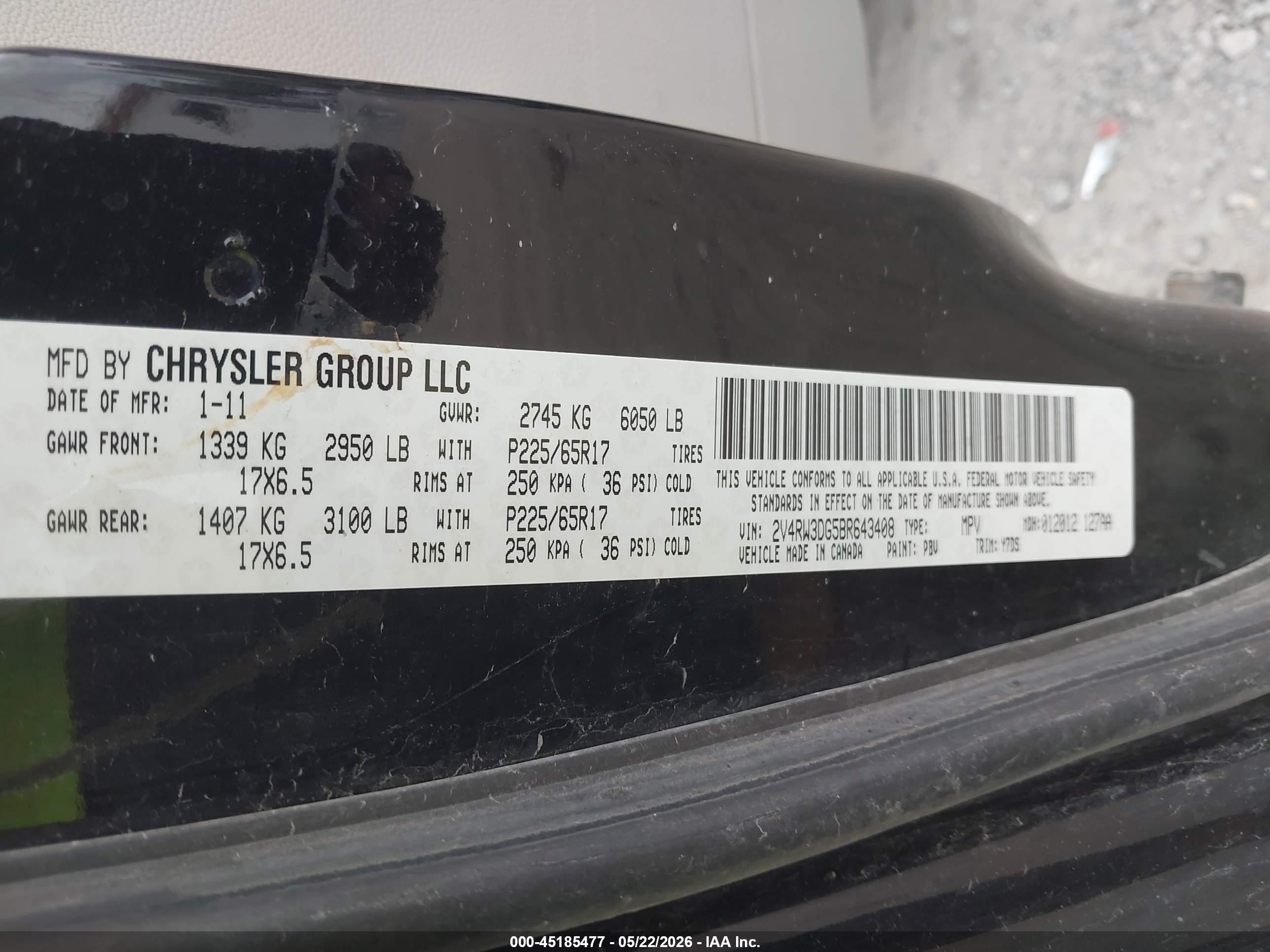 2011 Volkswagen Routan Se Black vin: 2V4RW3DG5BR643408
