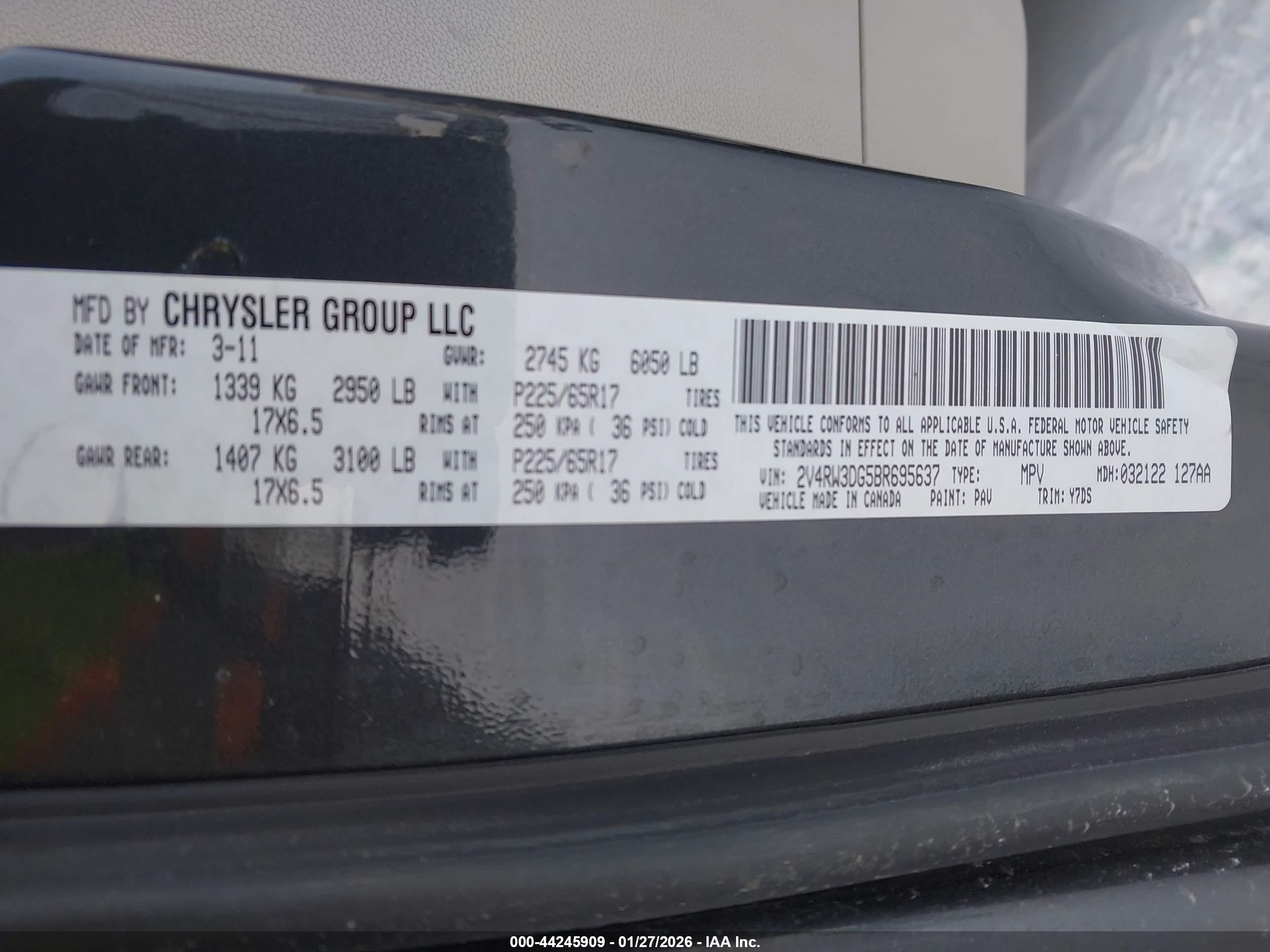 2011 Volkswagen Routan Se Gray vin: 2V4RW3DG5BR695637