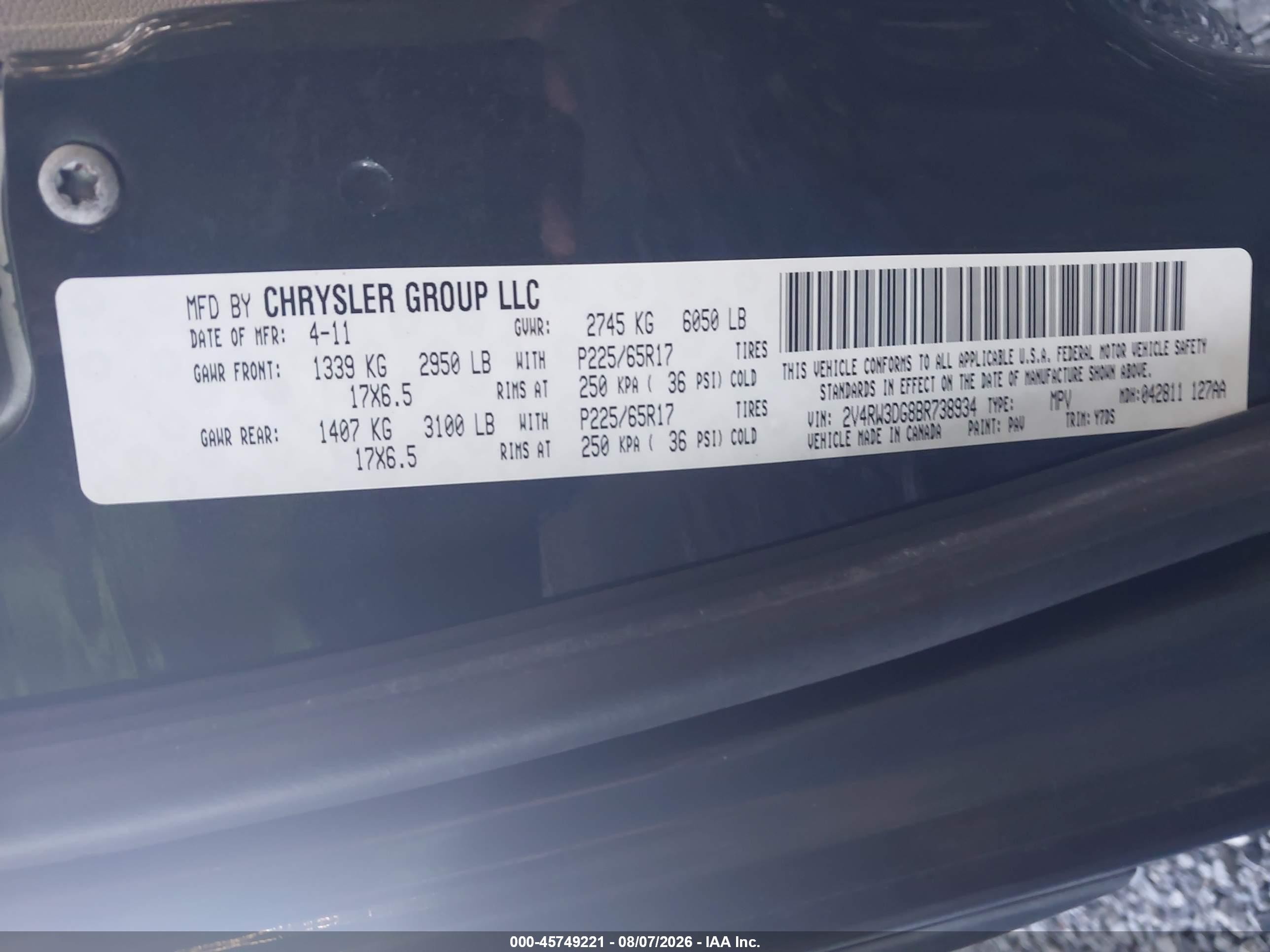 2011 Volkswagen Routan Se Gray vin: 2V4RW3DG8BR738934