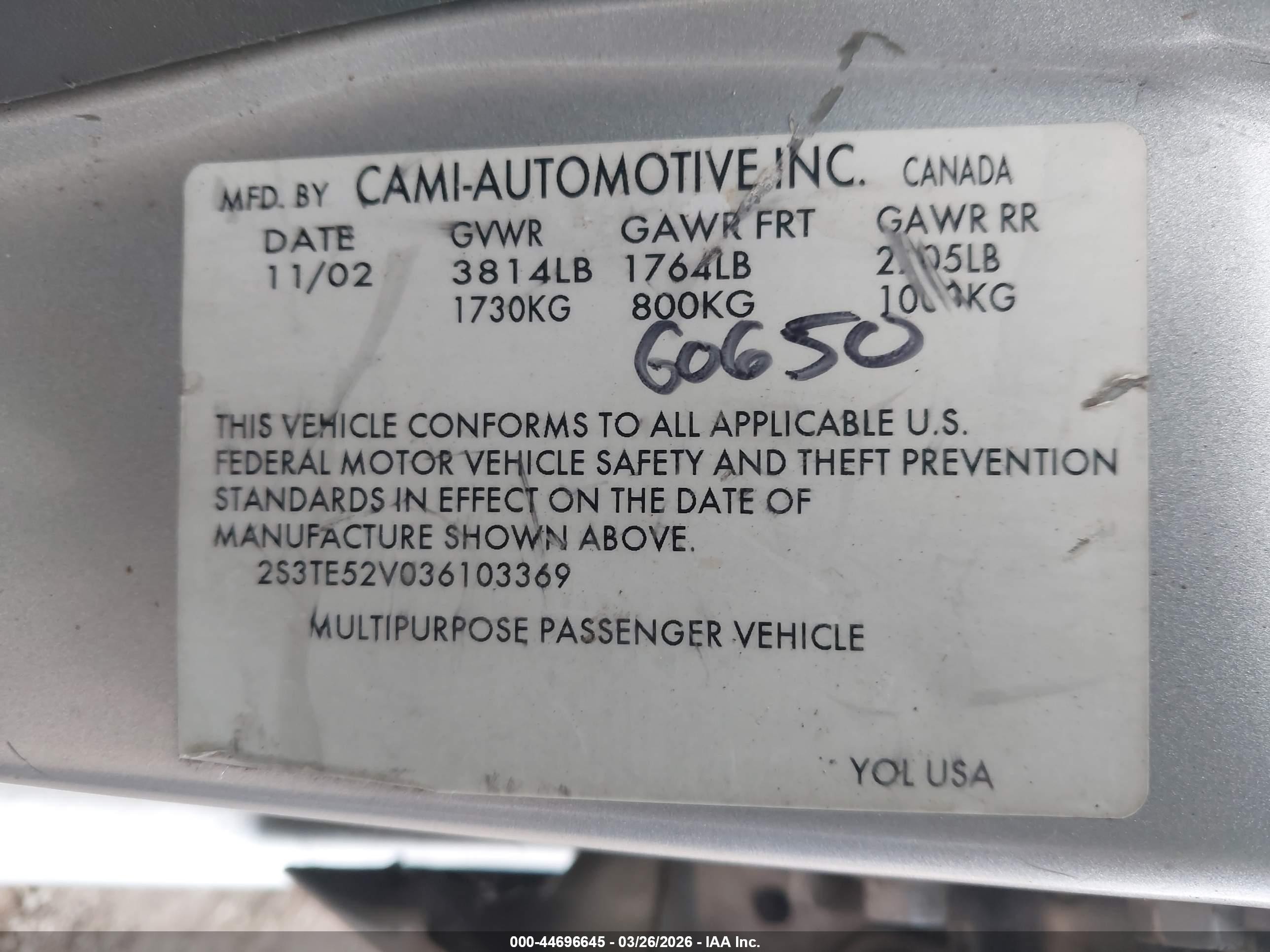 2003 Suzuki Vitara   Silver vin: 2s3te52v036103369
