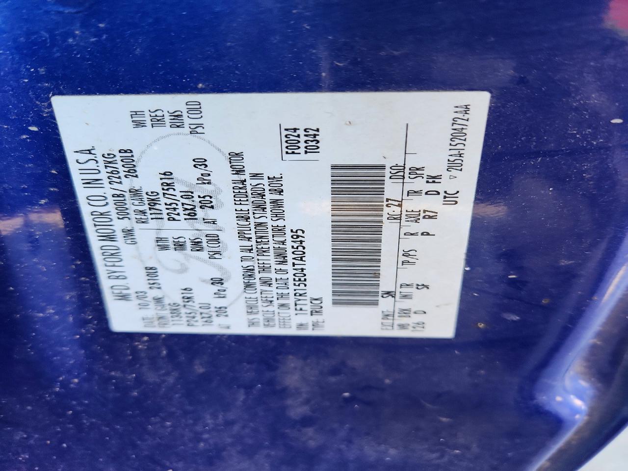 2004 Ford Ranger Super Cab Blue vin: 1FTYR15E04TA05495