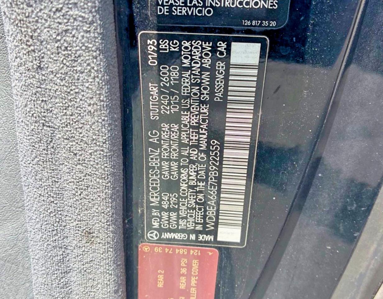 1993 Mercedes-benz 300 Cecv Black vin: WDBEA66E7PB922559