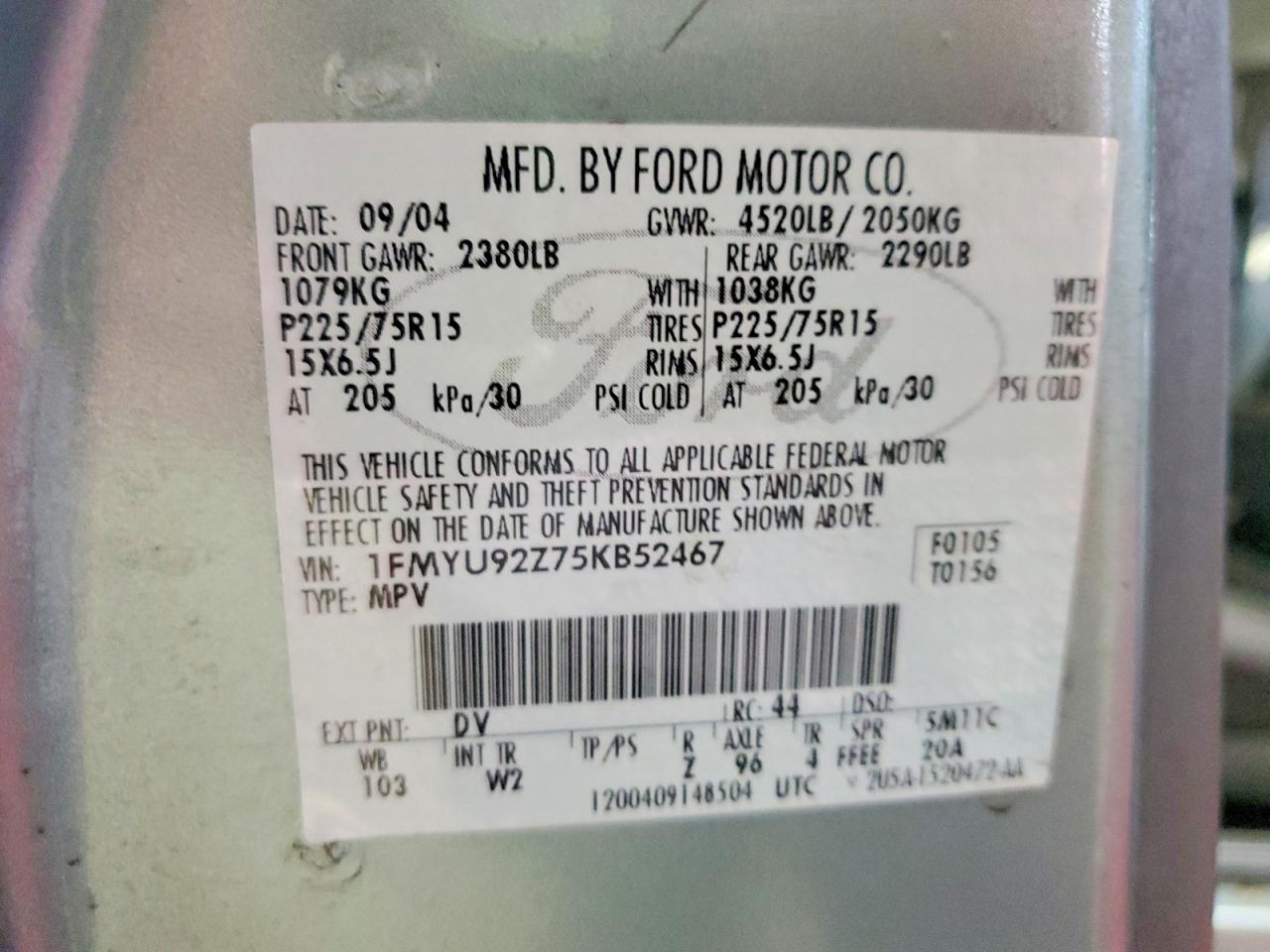 2005 Ford Escape Xls Green vin: 1FMYU92Z75KB52467
