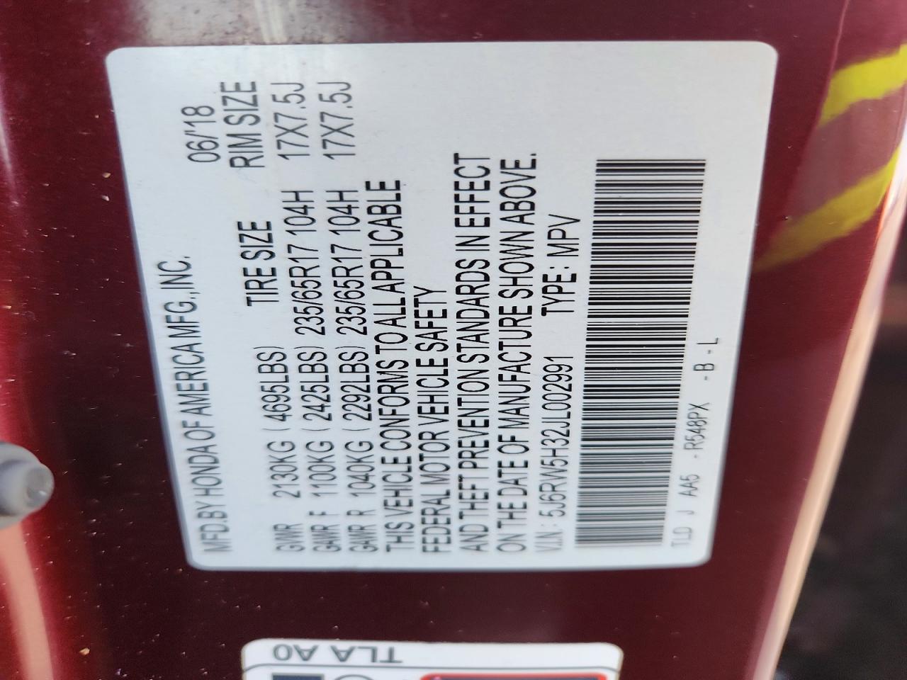 2018 Honda Cr-v Lx Red vin: 5J6RW5H32JL002991