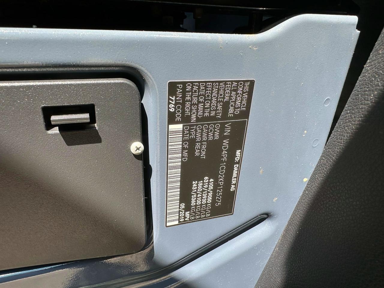 2019 Mercedes-benz Sprinter 2500 Blue vin: WD4PF1CD2KP125275