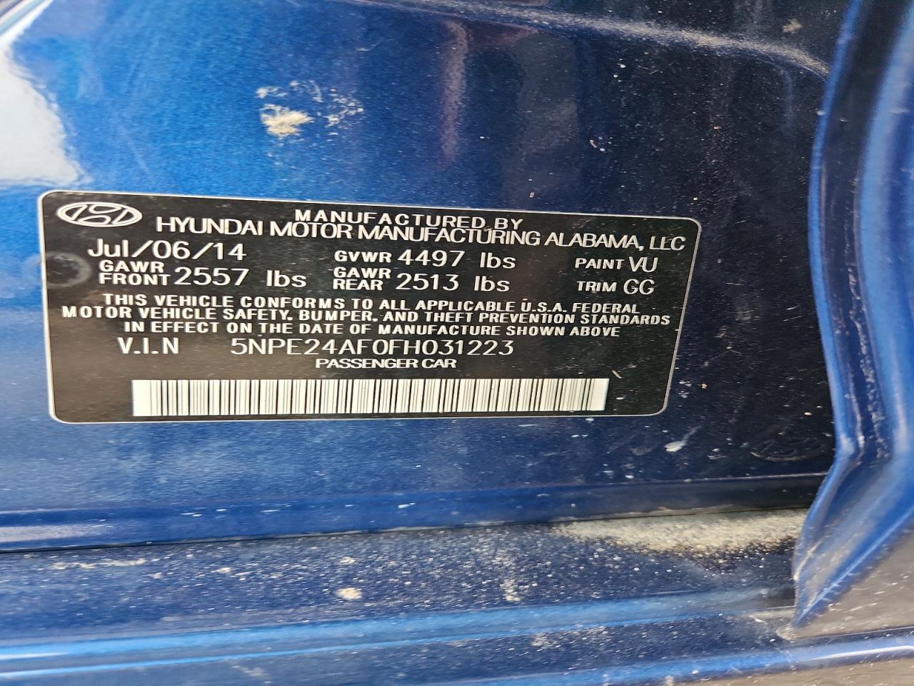 2015 Hyundai Sonata Se Blue vin: 5NPE24AF0FH031223
