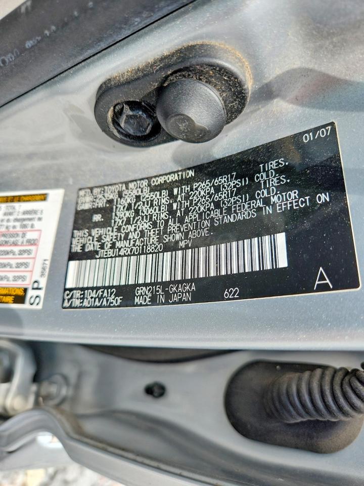 2007 Toyota 4runner Sr5 Silver vin: JTEBU14RX70118820