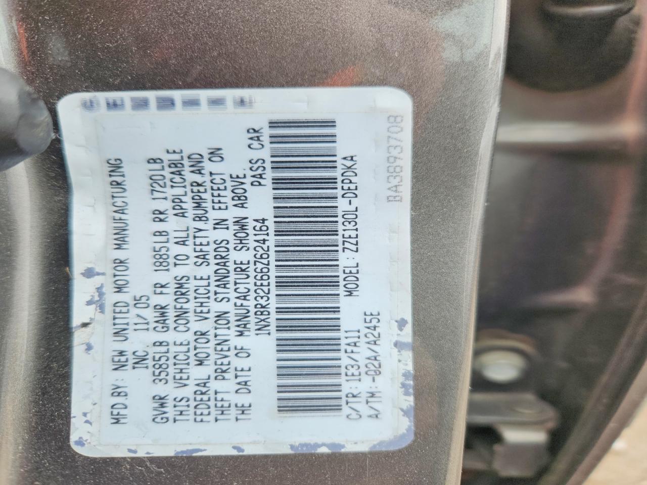 2006 Toyota Corolla Ce Gray vin: 1NXBR32E66Z624164