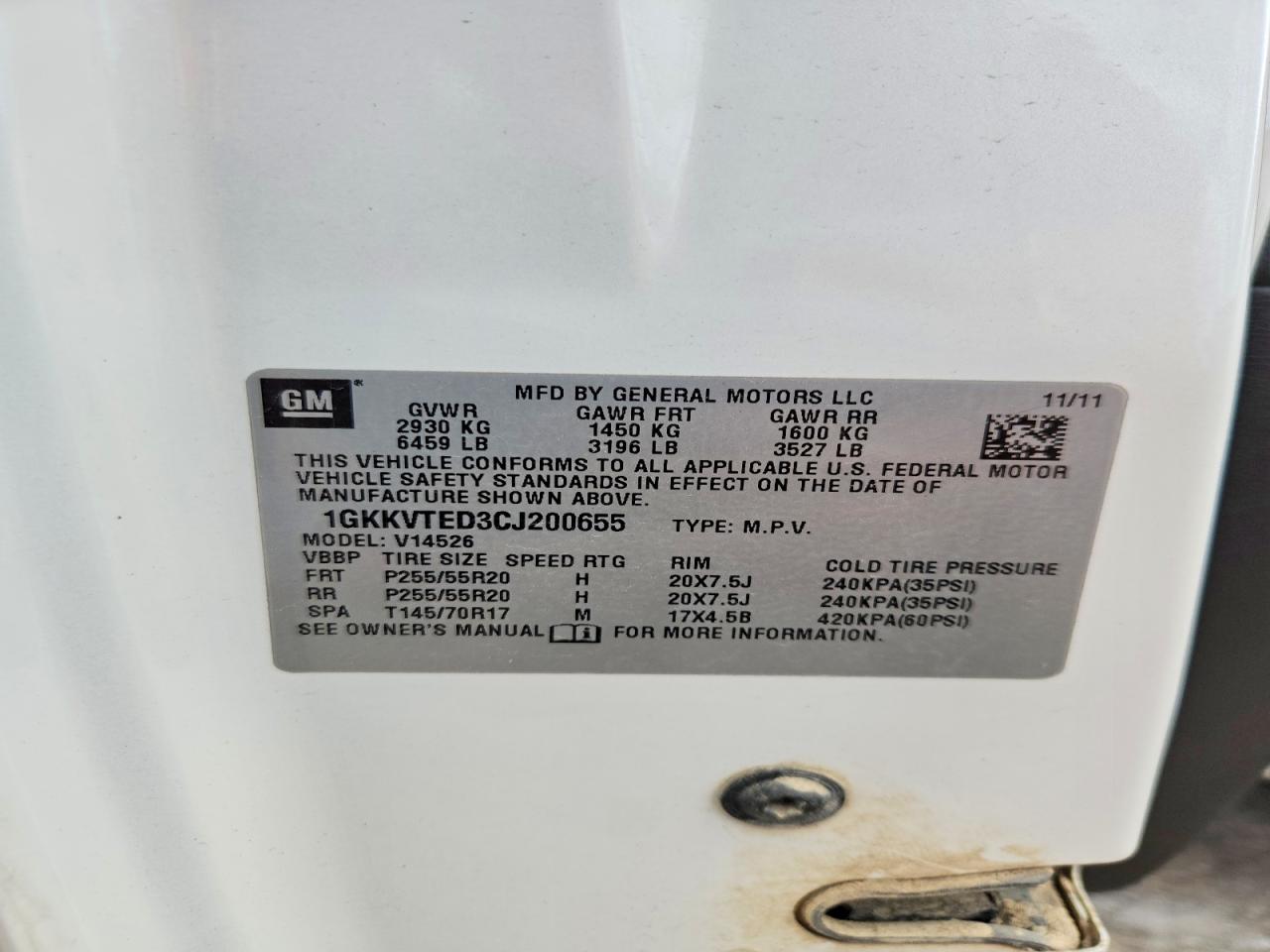 2012 Gmc Acadia Denali Белый vin: 1GKKVTED3CJ200655