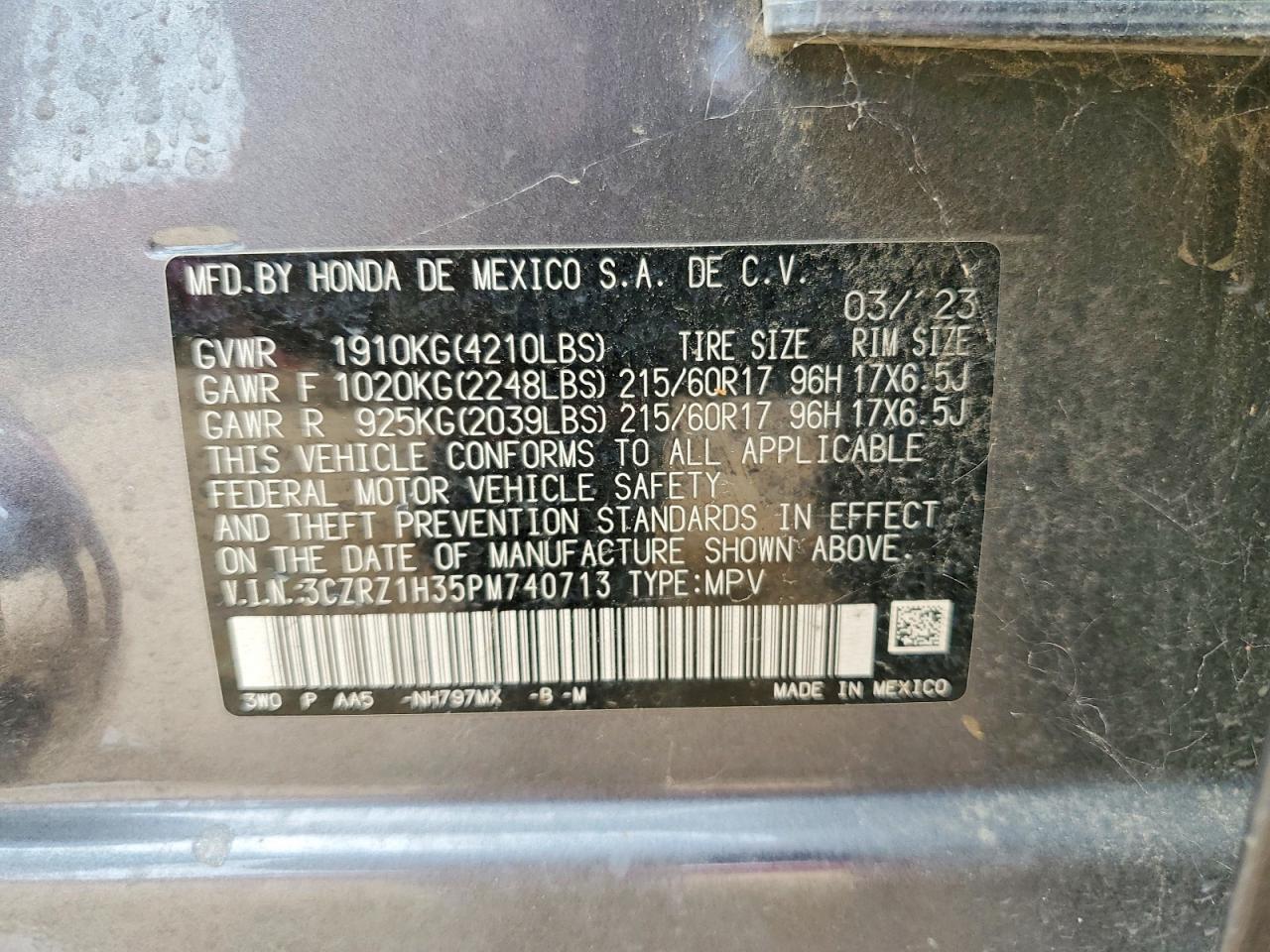 2023 Honda Hr-v Lx Gray vin: 3CZRZ1H35PM740713