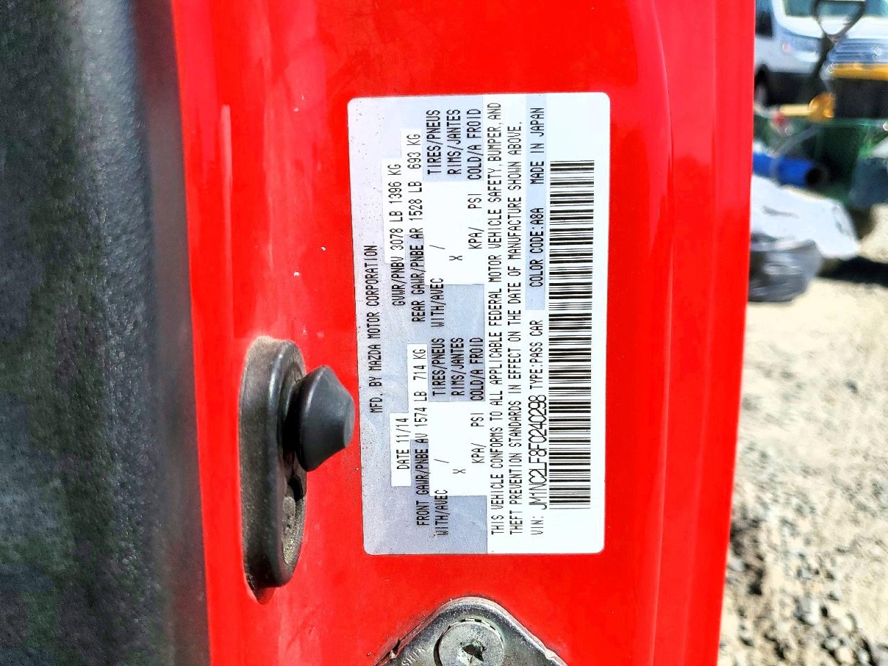 2015 Mazda Mx-5 Miata Club Red vin: JM1NC2LF8F0240298