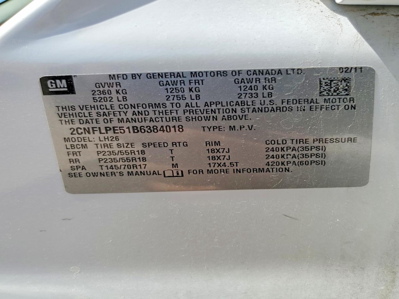 2011 Chevrolet Equinox Lt White vin: 2CNFLPE51B6384018