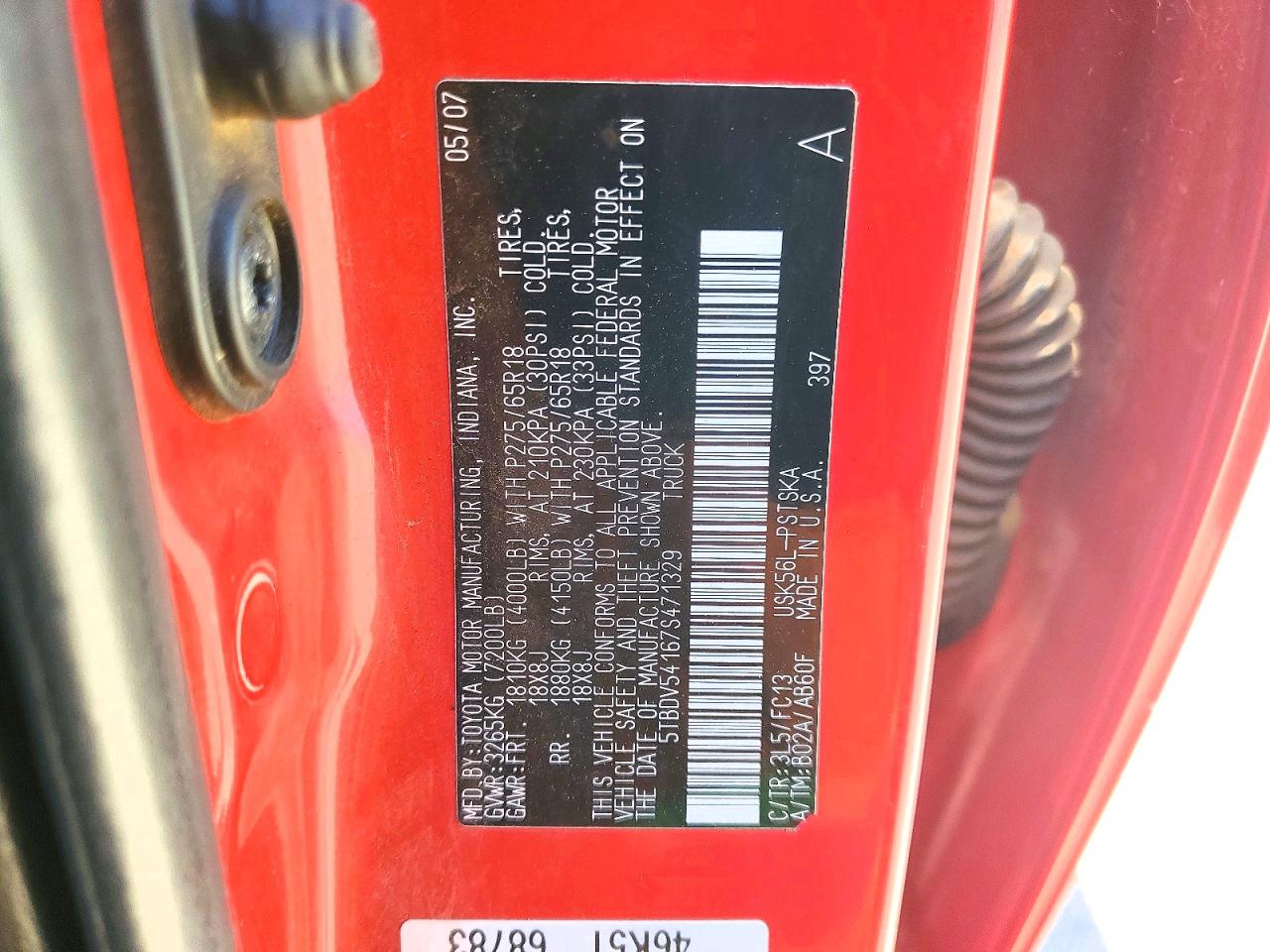 2007 Toyota Tundra Crewmax Sr5 Red vin: 5TBDV54167S471329