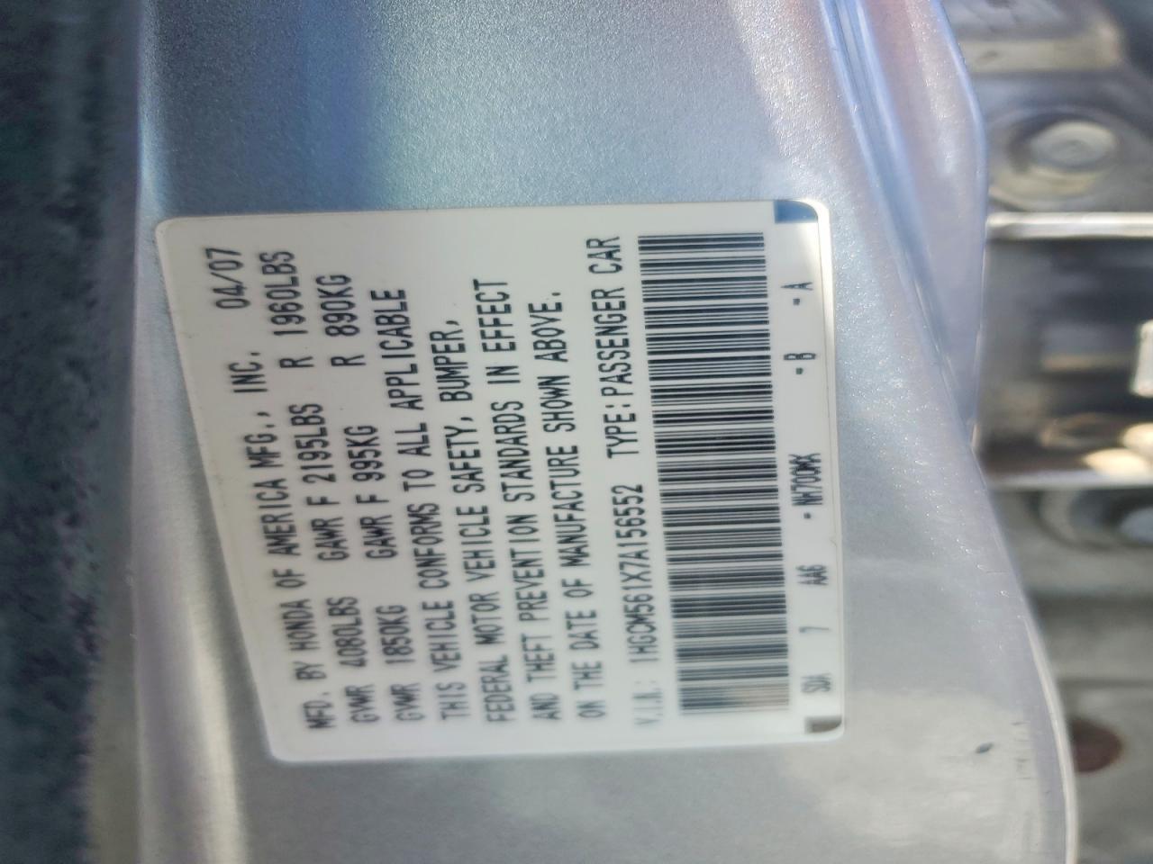 2007 Honda Accord Value Charcoal vin: 1HGCM561X7A156552