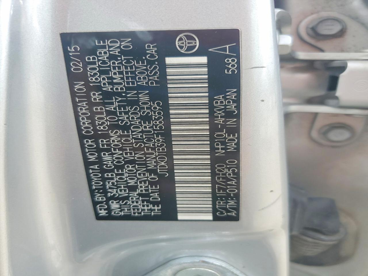 2015 Toyota Prius C One Silver vin: JTDKDTB39F1583595