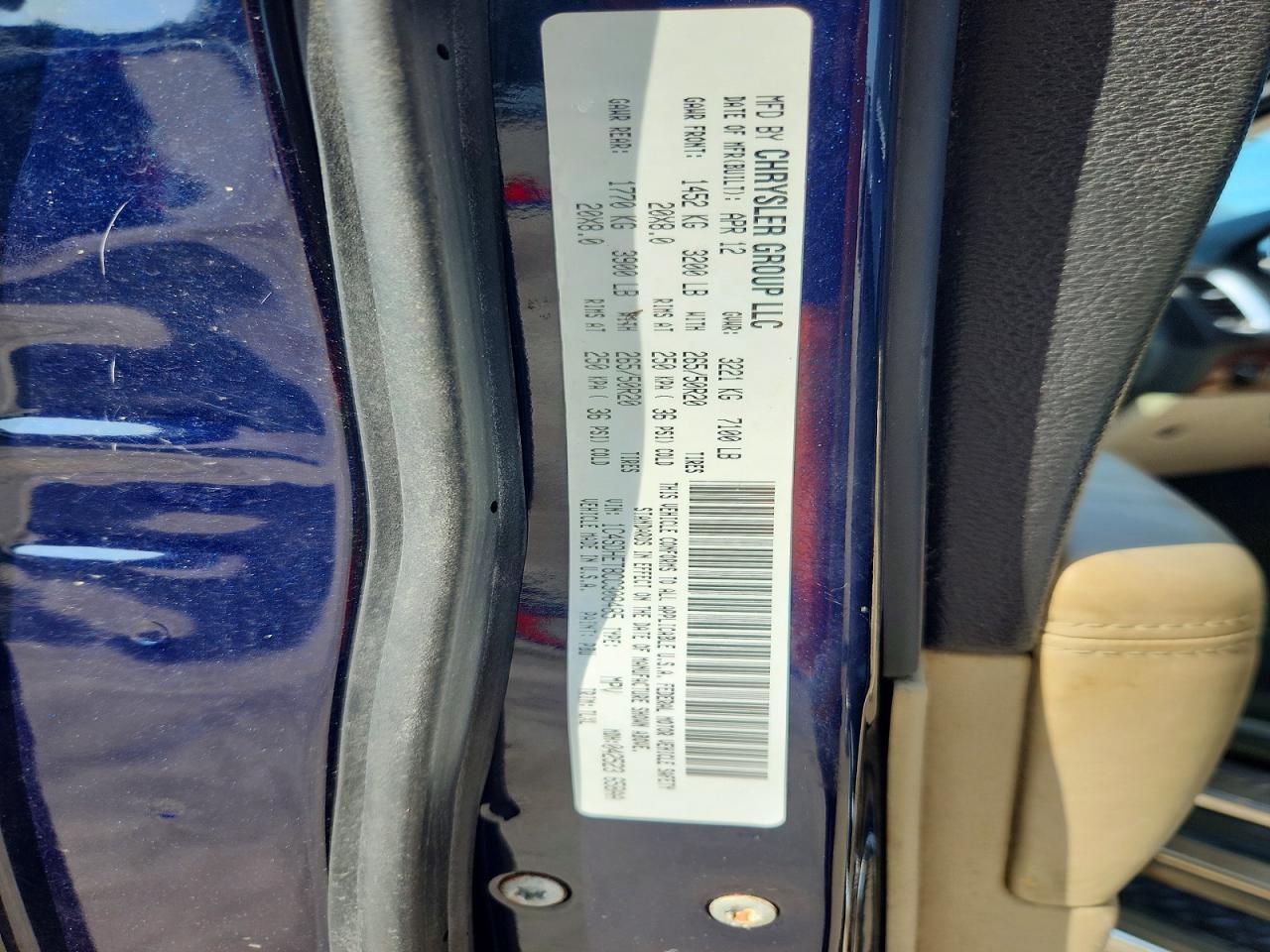 2012 Dodge Durango Citadel Blue vin: 1C4SDHET8CC308485