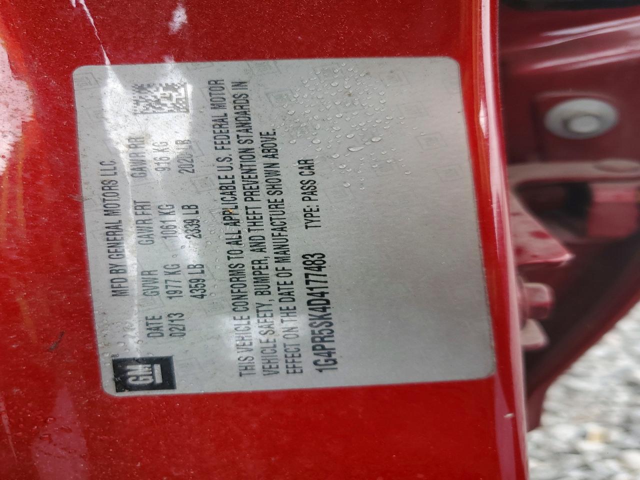 2013 Buick Verano Convenience Red vin: 1G4PR5SK4D4177483