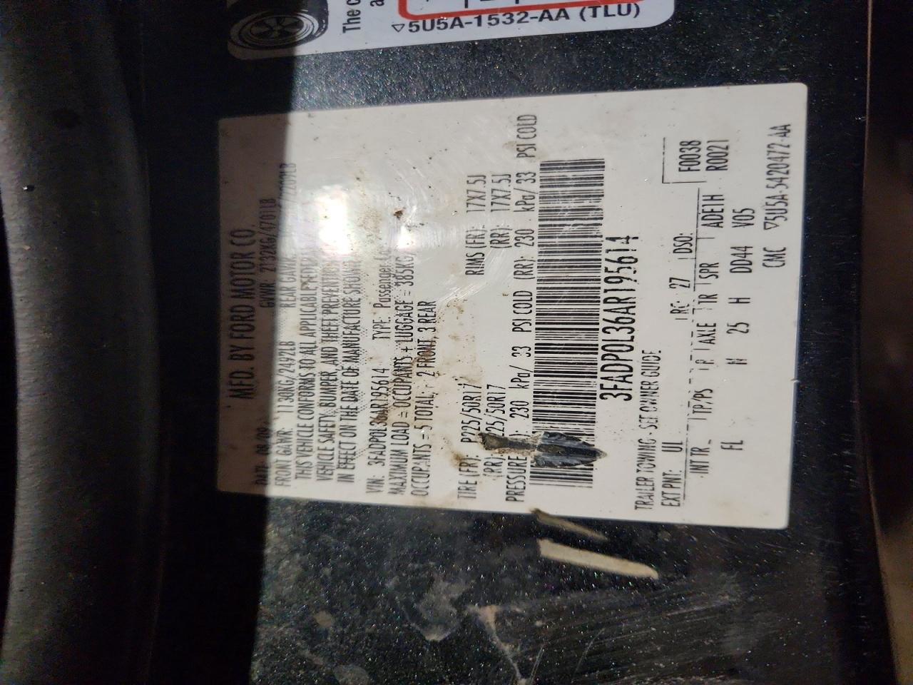 2010 Ford Fusion Hybrid Black vin: 3FADP0L36AR195614