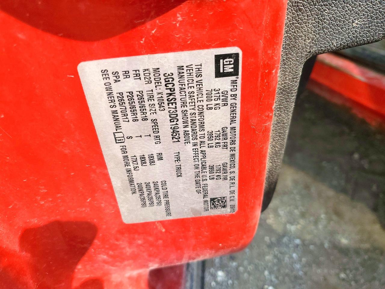 2013 Chevrolet Silverado K1500 Lt Red vin: 3GCPKSE73DG194521