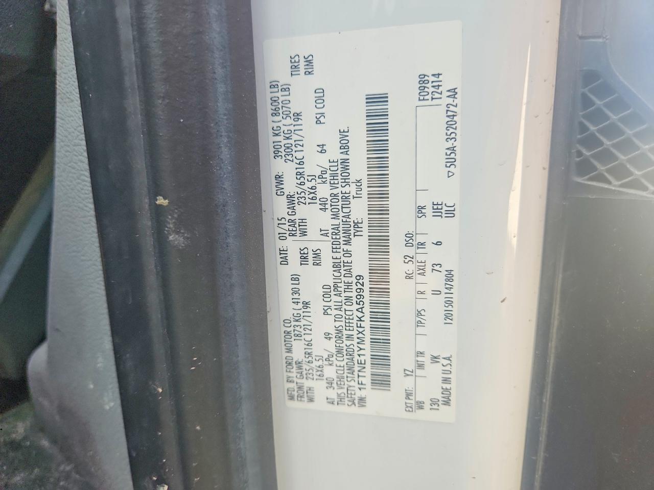 2015 Ford Transit T- - Delivery Van White vin: 1FTNE1YMXFKA59929