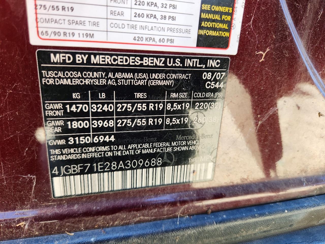 2008 Mercedes-benz Gl 450 4matic Burgundy vin: 4JGBF71E28A309688