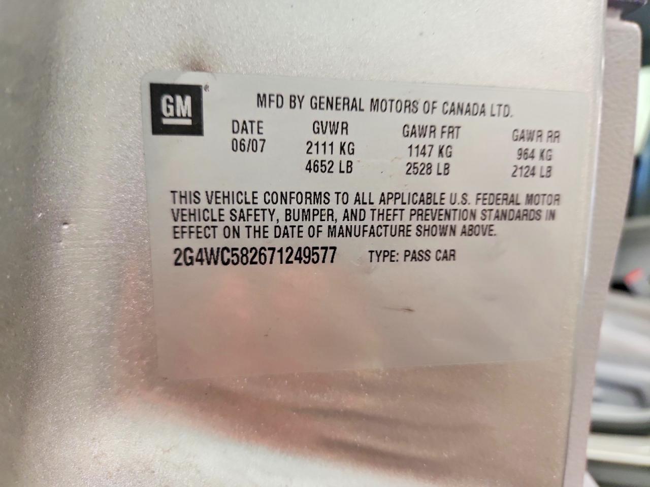 2007 Buick Lacrosse Cx Silver vin: 2G4WC582671249577