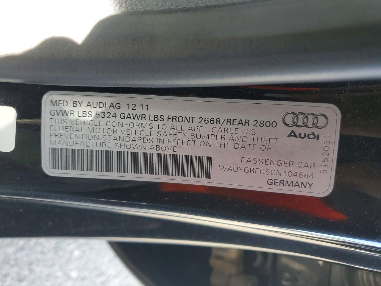 2012 Audi A7 Premium Plus Черный vin: WAUYGBFC9CN104664