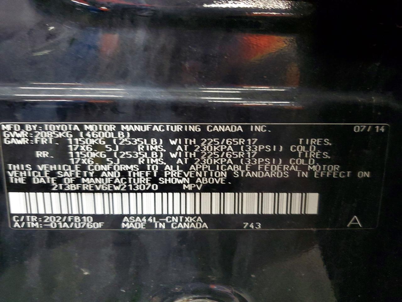 2014 Toyota Rav4 Le Black vin: 2T3BFREV6EW213070