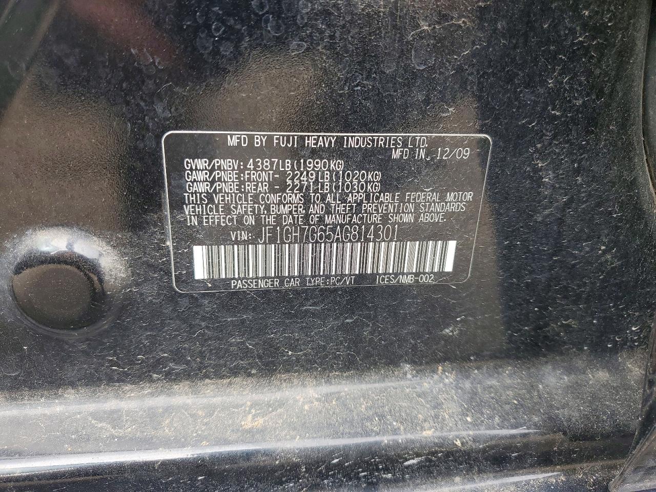 2010 Subaru Impreza Wrx Limited Черный vin: JF1GH7G65AG814301