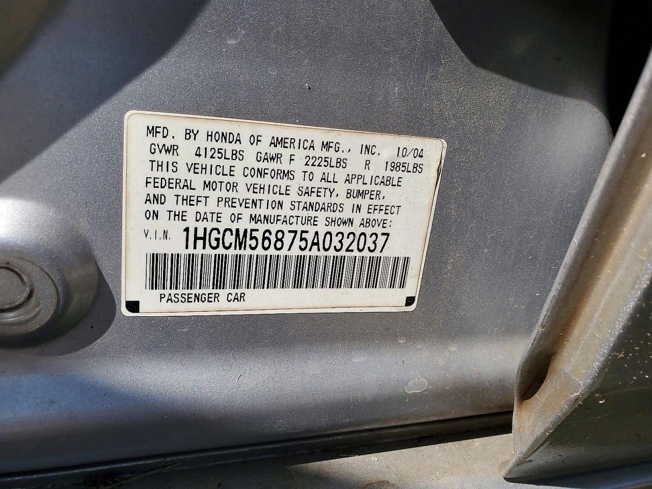 2005 Honda Accord Ex Silver vin: 1HGCM56875A032037
