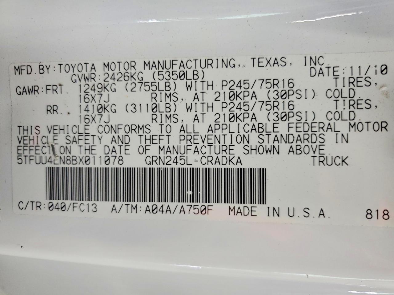 2011 Toyota Tacoma Access Cab White vin: 5TFUU4EN8BX011078