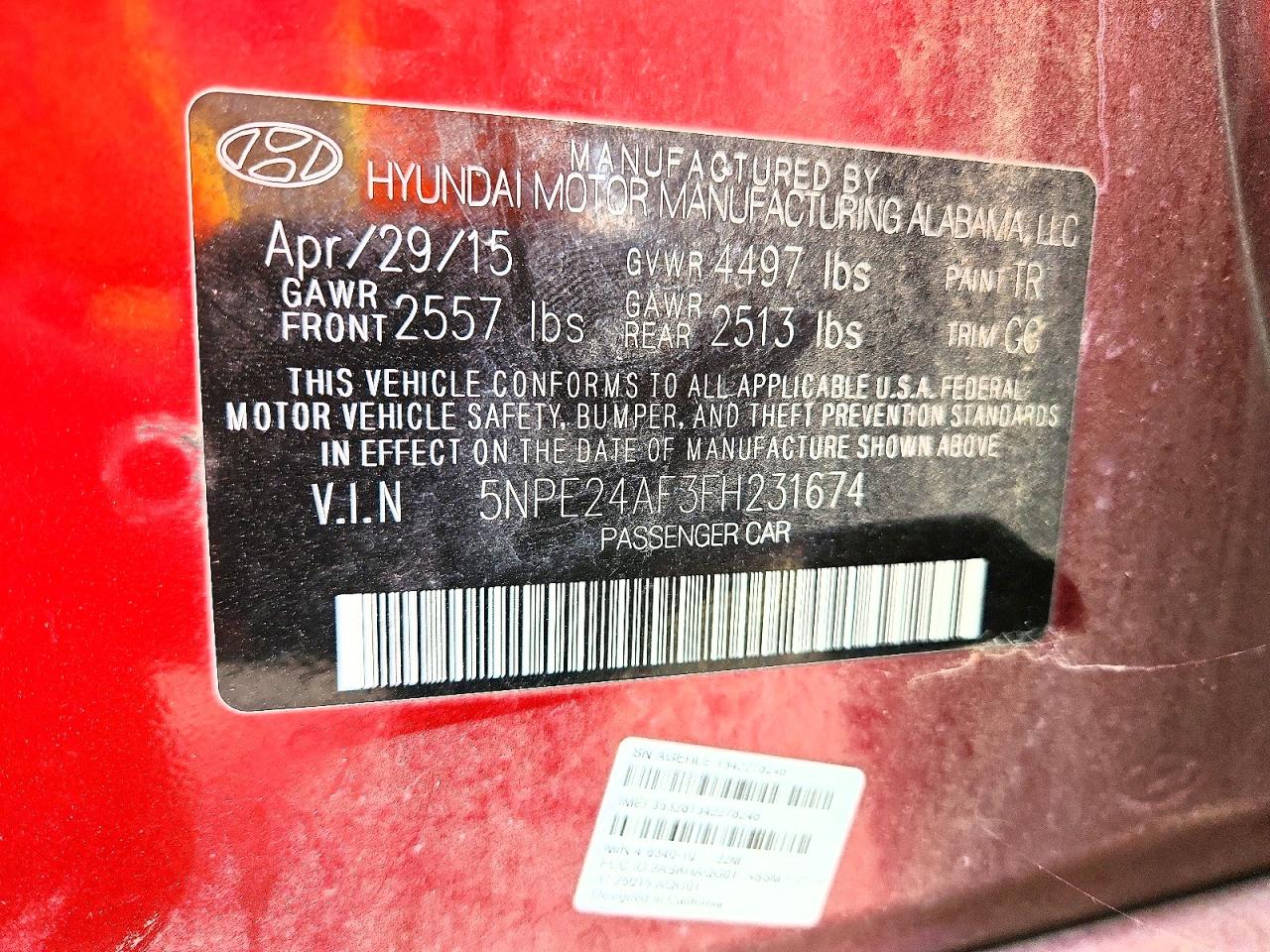 2015 Hyundai Sonata Se Красный vin: 5NPE24AF3FH231674