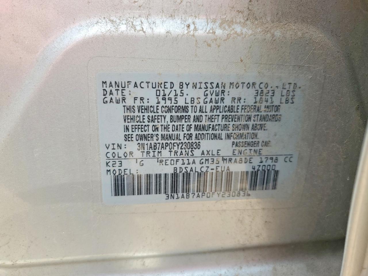 2015 Nissan Sentra S Silver vin: 3N1AB7AP0FY230836