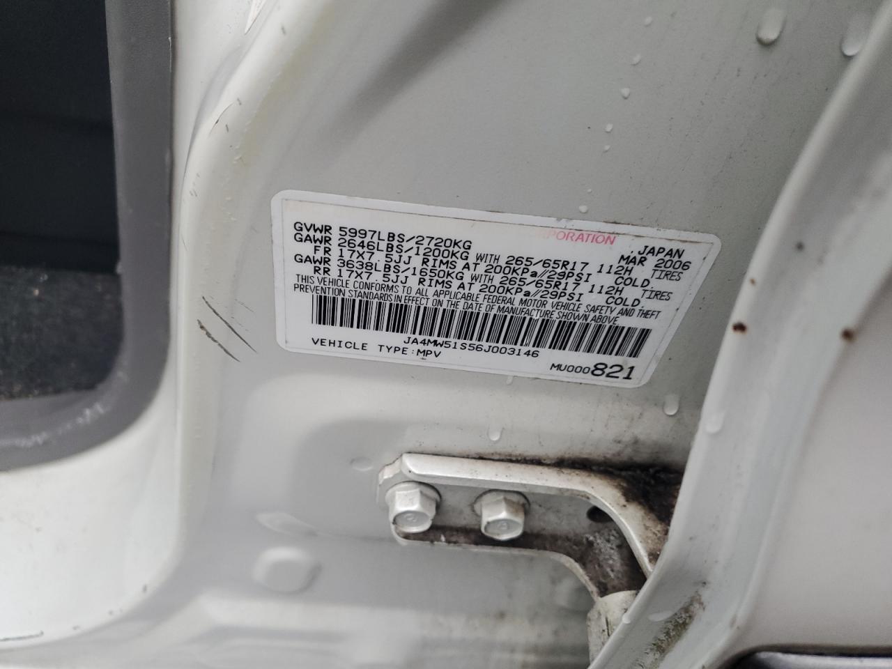 2006 Mitsubishi Montero Limited White vin: JA4MW51S56J003146