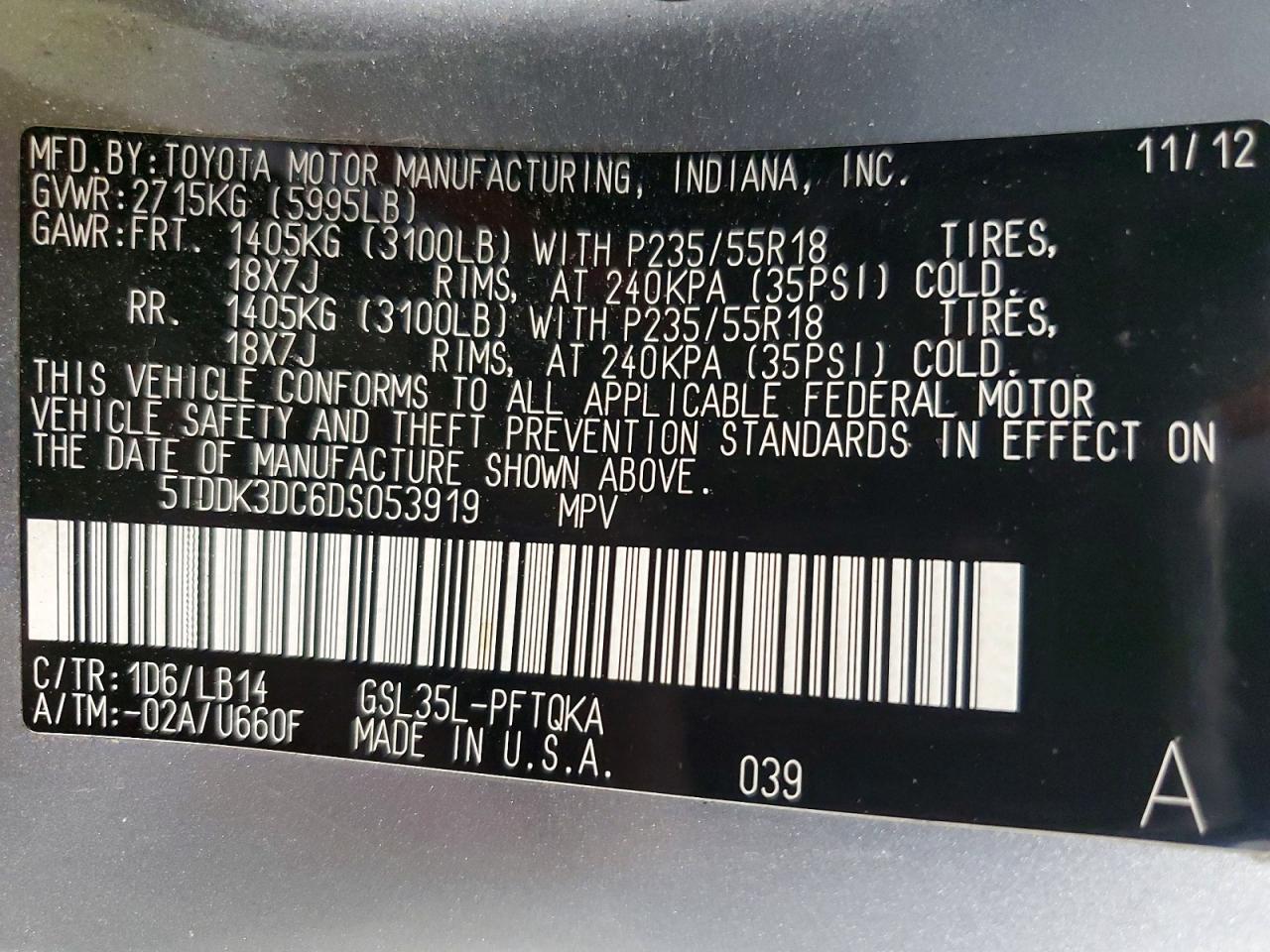 2013 Toyota Sienna Xle 7-passenger Silver vin: 5TDDK3DC6DS053919