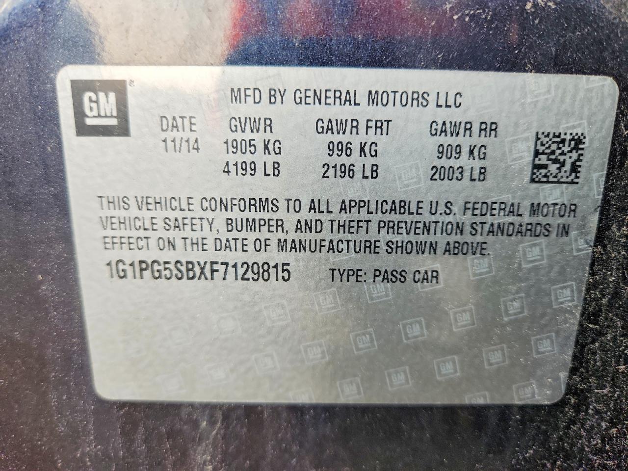 2015 Chevrolet Cruze Ltz Blue vin: 1G1PG5SBXF7129815